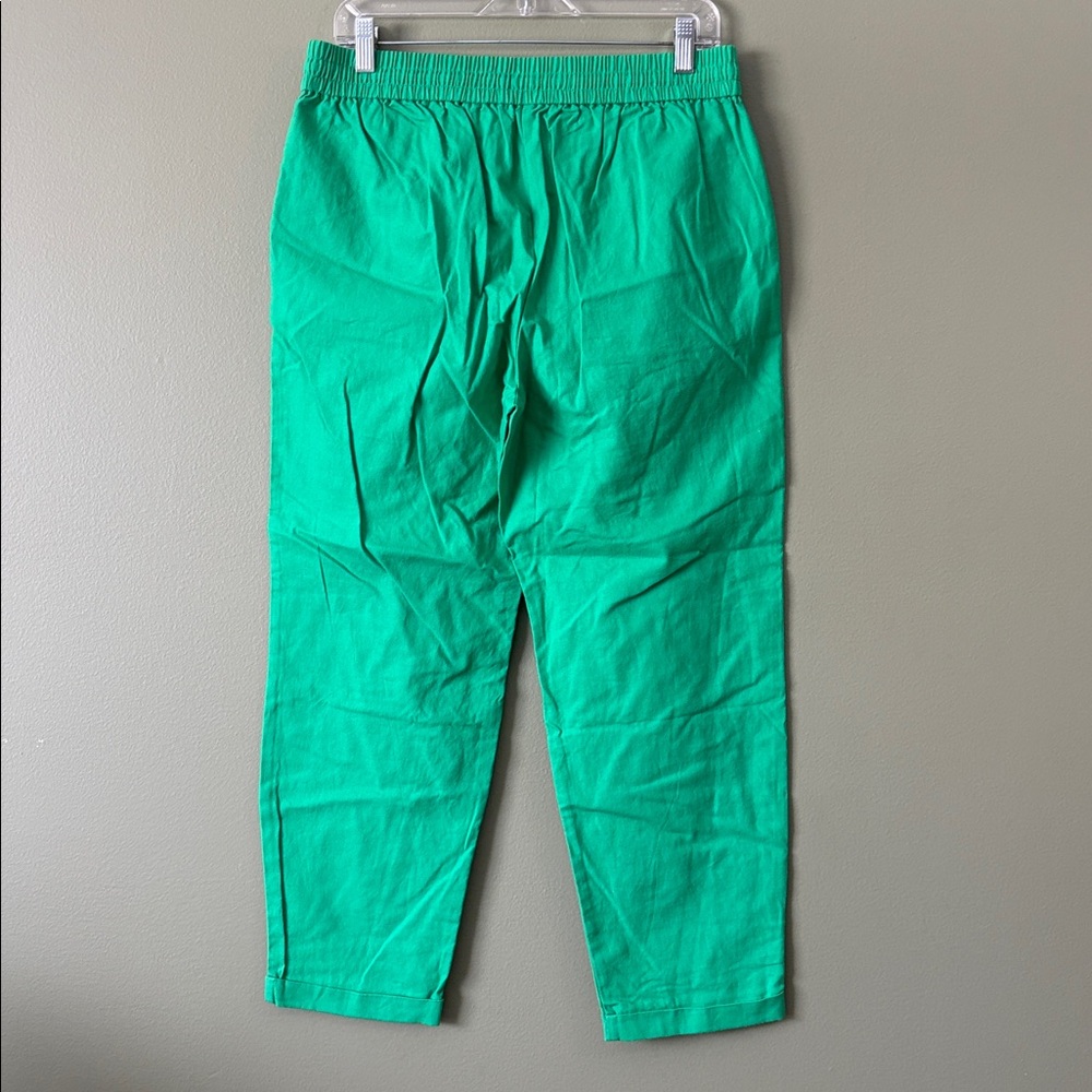 J.Crew Linen Cotton Blend Drawstring Pants Green Straight Leg Cuffed Hem Sz 10 - Picture 5 of 7